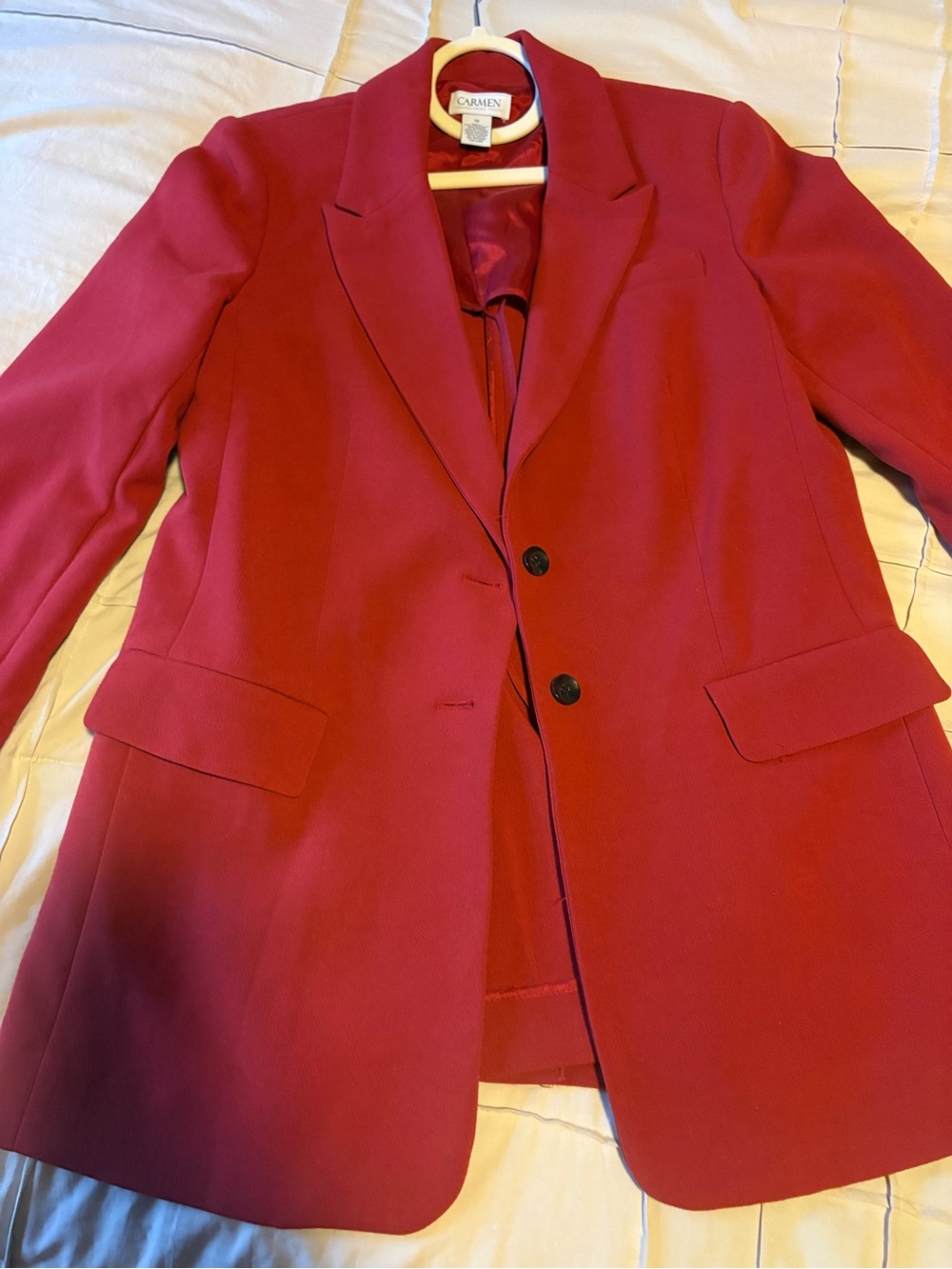 Carmen Marc Valvo Red Fitted Long Blazer Size 14